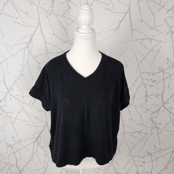Free Label Black Tencel Organic Cotton Stretch Jersey Boxy Fit Tee - Picture 2 of 7